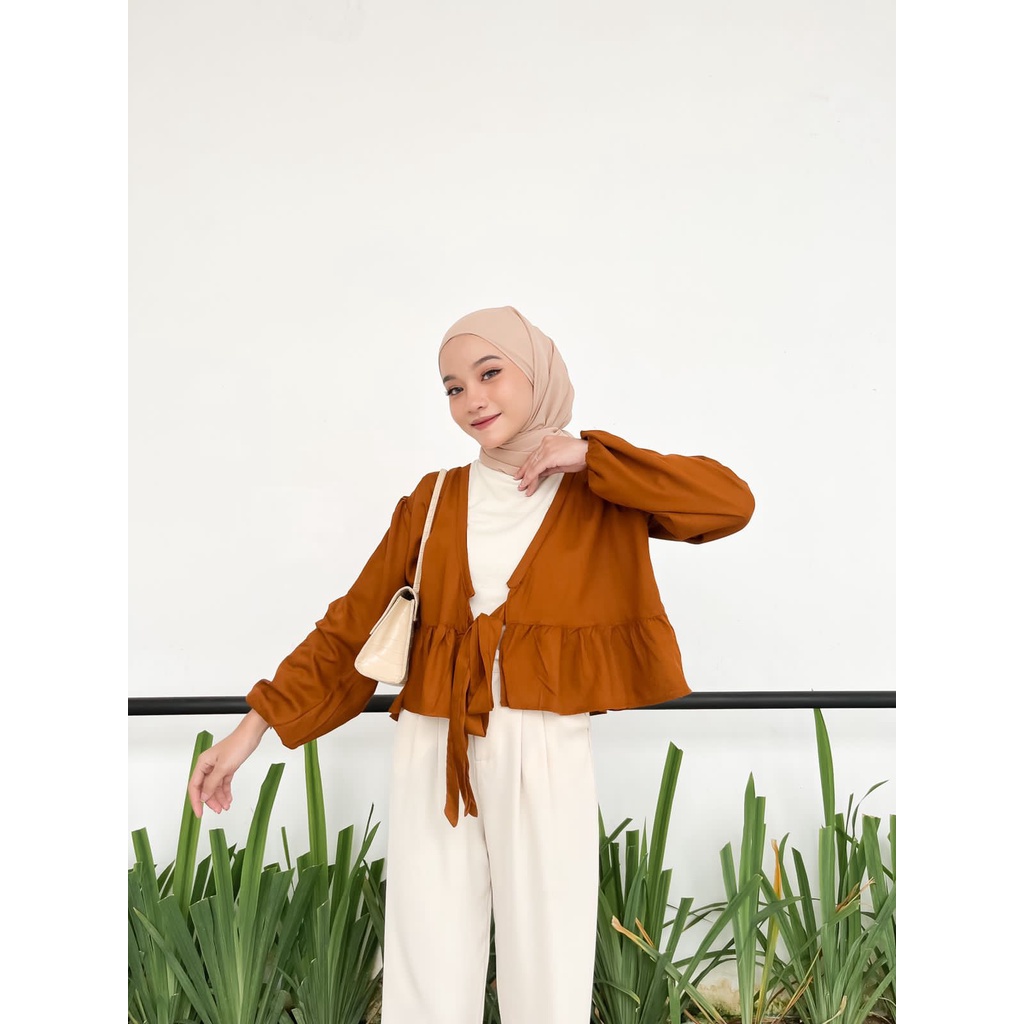 Nada Cardi 人造絲粘膠 Adem 開衫女式 Polos 人造絲氣球袖外 Polo 衫韓式現代 | 蝦皮購物