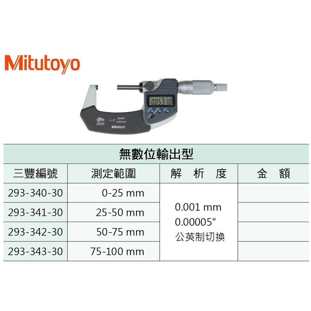 日本三豐Mitutoyo 293-341-30 防塵防水數位式外徑分厘卡 防塵防水數位式外徑測微器 25-50mm | 蝦皮購物
