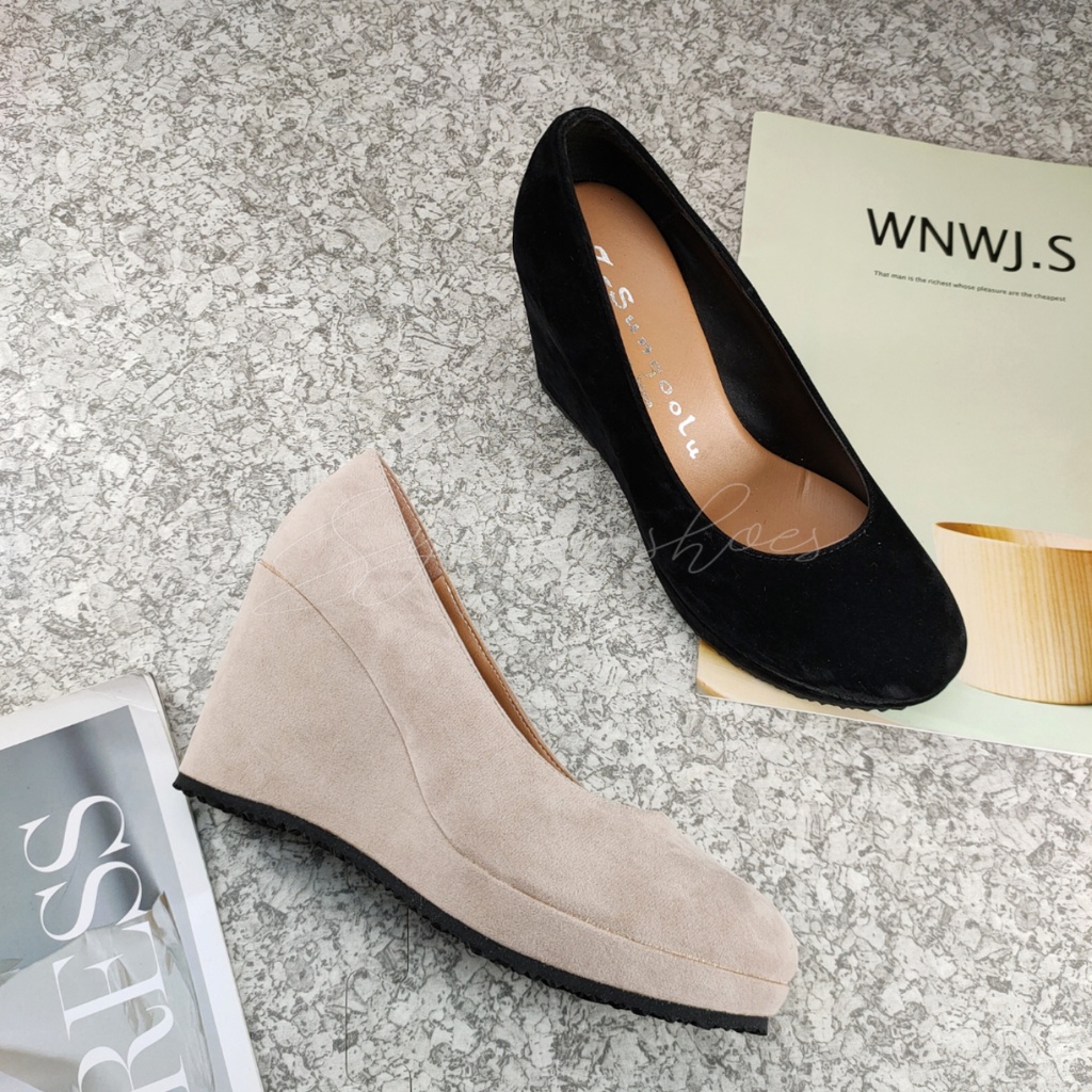 現貨*台灣製*絨布包頭楔型鞋 | 楔型鞋 | 船型鞋 | 船型包鞋 | 坡跟鞋 | 厚底鞋