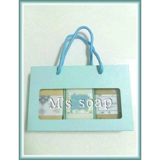 馬卡龍粉藍玫瑰紋貼窗提盒 3入手工皂包裝禮盒 手工皂禮盒 手工皂包裝盒
