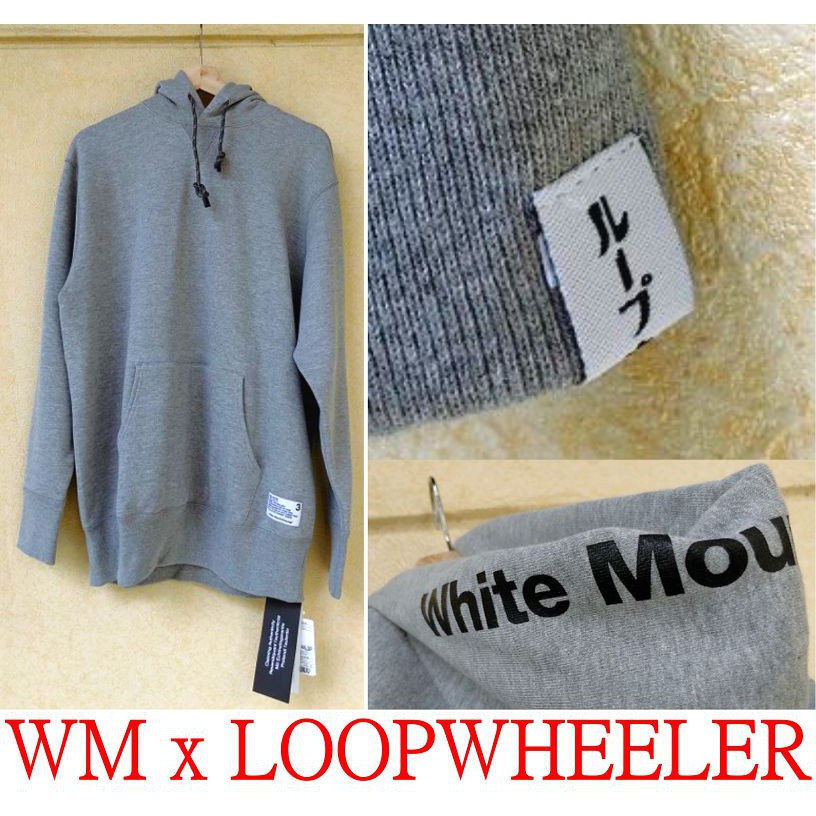 BLACK全新white mountaineering x LOOPWHEELER灰色WM連帽長T帽T