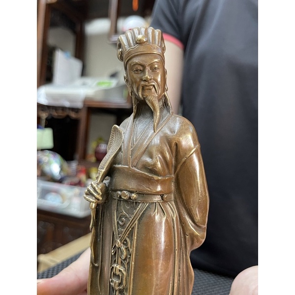 精品銅雕收藏」老件銅器/銅雕/ 黃銅雕/諸葛孔明神機妙算擺件/732