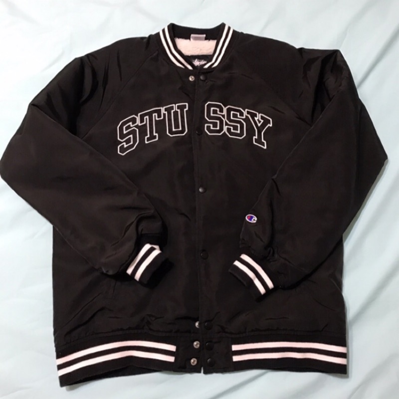 STUSSY x Champion Baseball Jacket 日本聯名款 日本限定 黑色 XL 棒球外套