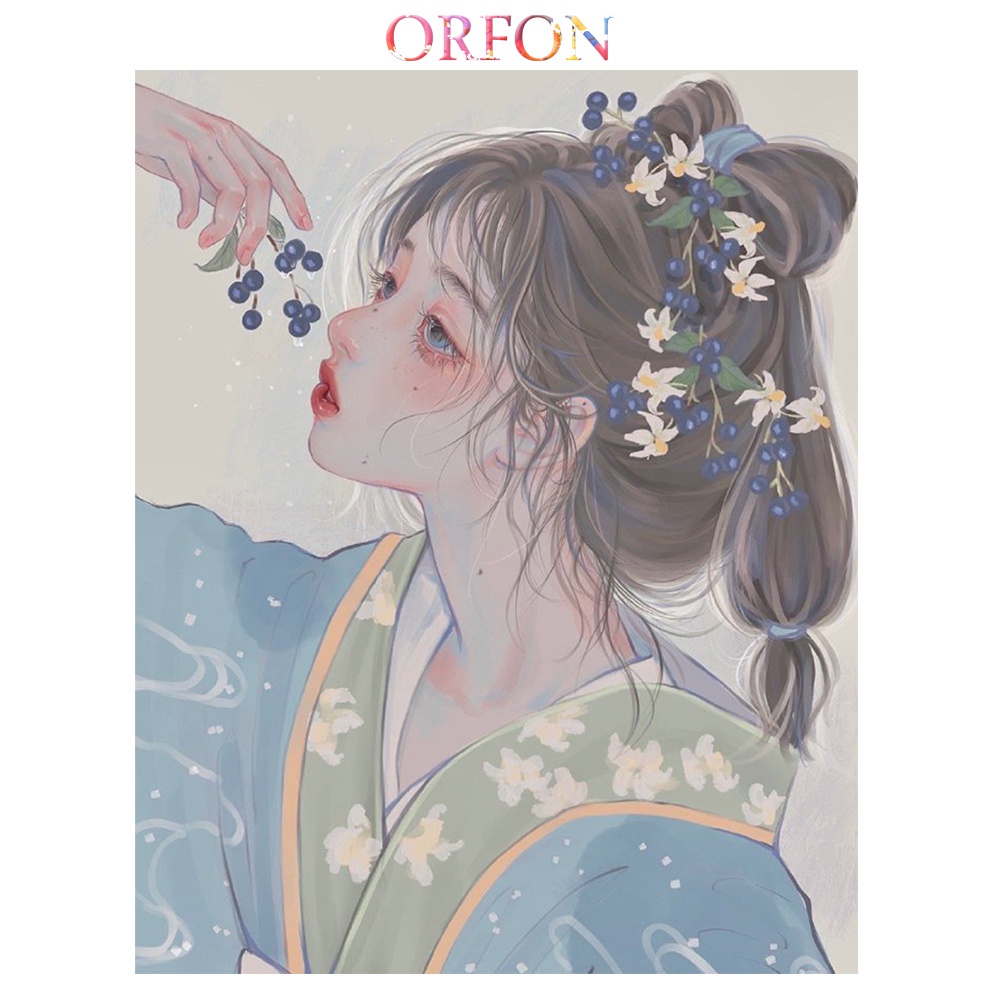 【ORFON】古典古風動漫女孩 小清新風格40*50cm 無框畫 彩色畫布 數字油畫 裝飾畫 | 蝦皮購物