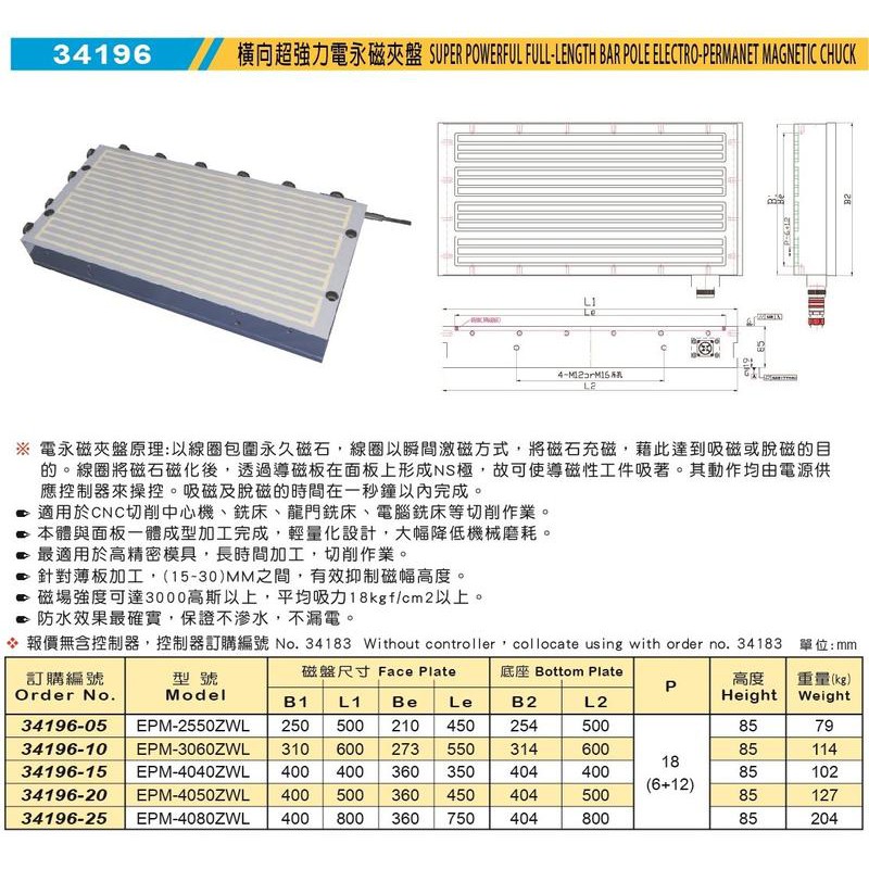 米其林 MATCHLING 34196 橫向超強力電永磁夾盤 價格請來電或留言洽詢 | 蝦皮購物