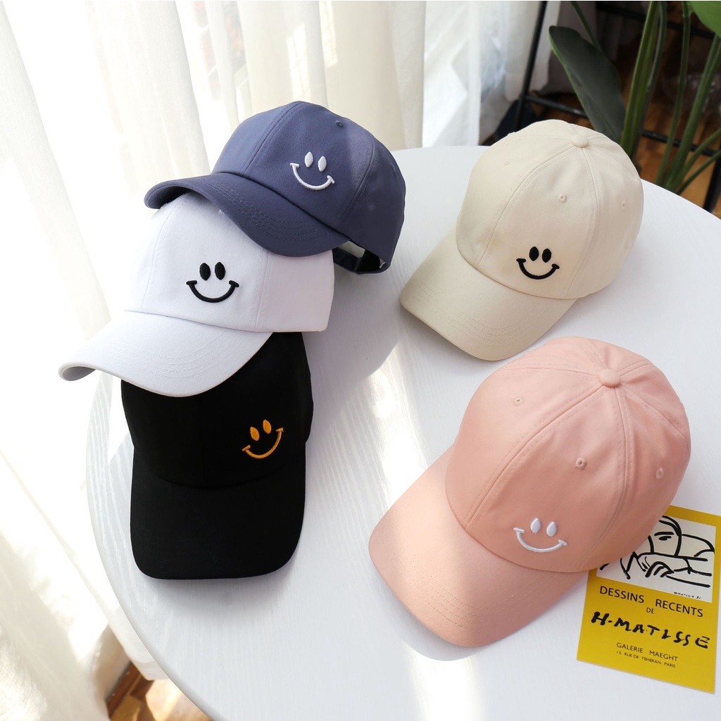 開發票 🛒台灣現貨❤️ 微笑 笑臉 刺繡 百搭 棒球帽 帽子 遮陽帽 側邊微笑 新色