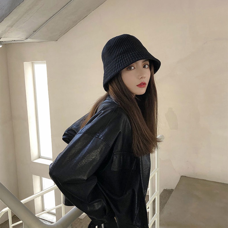 現貨-水桶帽秋冬盆帽ins潮針織直筒日系漁夫帽子女百搭鐘型燈罩顯 現貨-水桶帽秋冬盆帽ins潮針織直筒日系漁夫帽子女百搭鐘型燈罩顯