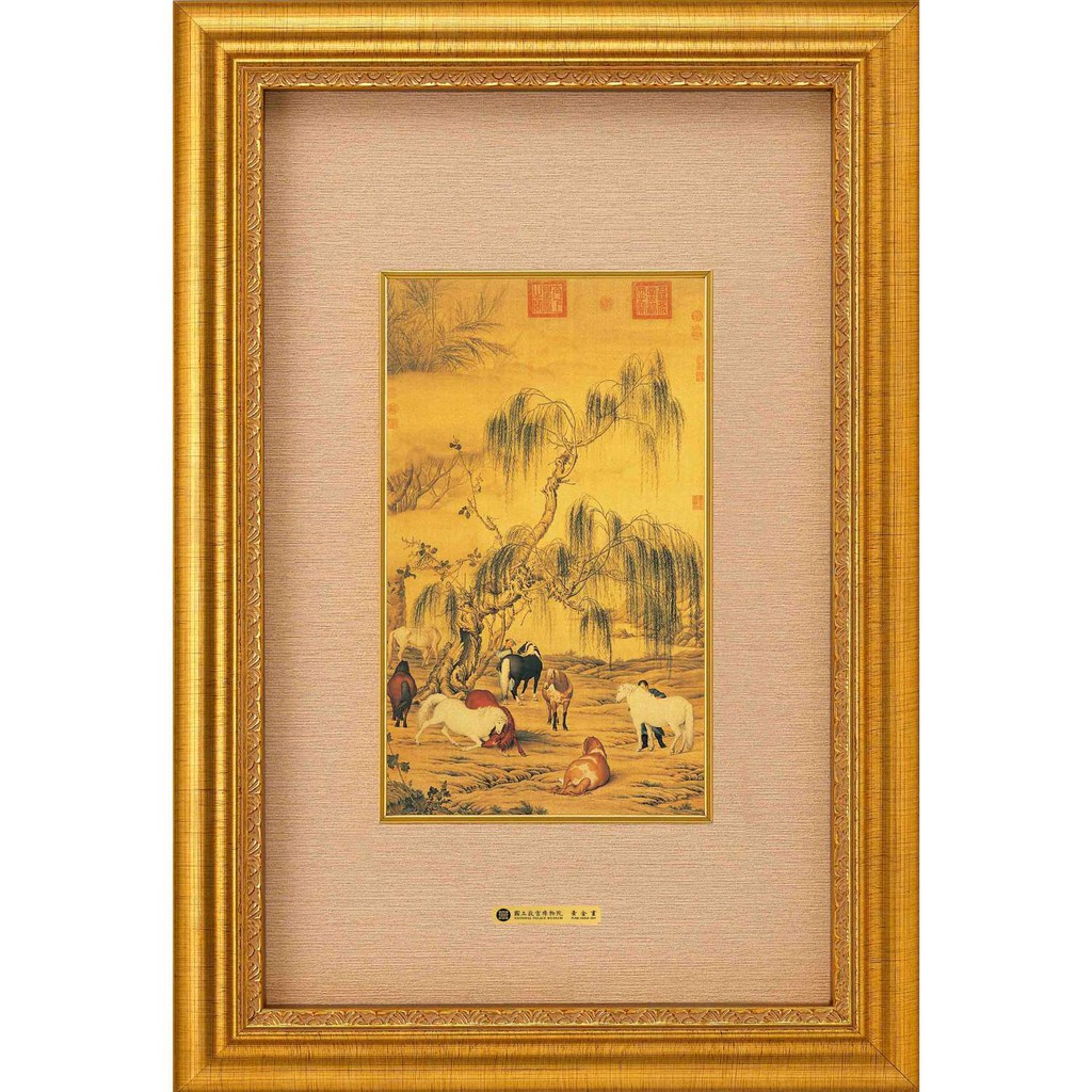 故宮博物院　金画　八駿圖(Eight Horses) Eight Horses by Lang Shining 八駿圖絹本郎世寧70x123 Cm Retro