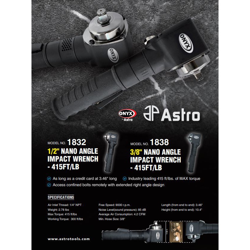 Astro Pneumatic 1832 ONYX 1/2 Nano Angle Impact Wrench - 415ft/lb