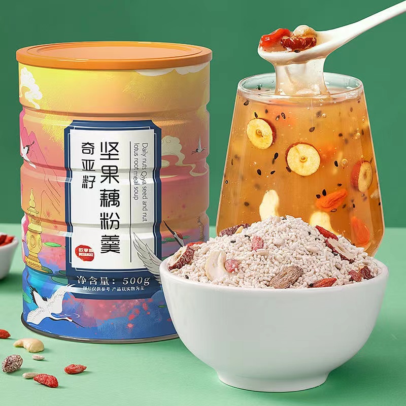 激安ブランド 时小福藕粉500g×3缶 奇亚籽坚果/奇亚籽玫瑰/红枣枸杞银耳