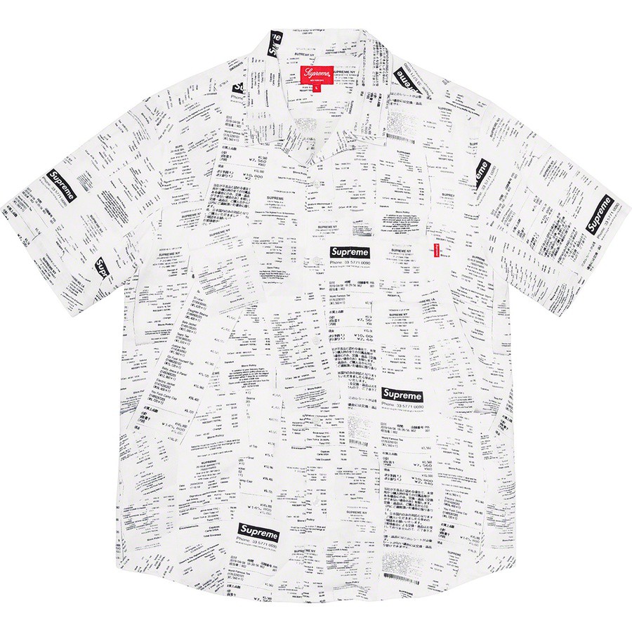 S號Supreme Receipts Rayon S/S Shirt 發票短袖襯衫FW20 白色夏威夷