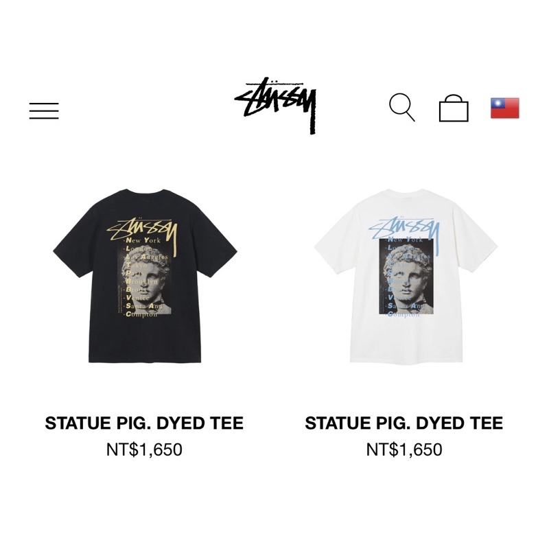 🇺🇸22 STUSSY STATUE PIG. DYED TEE潮流 短袖T恤 滑板 黑白 人物 大衛