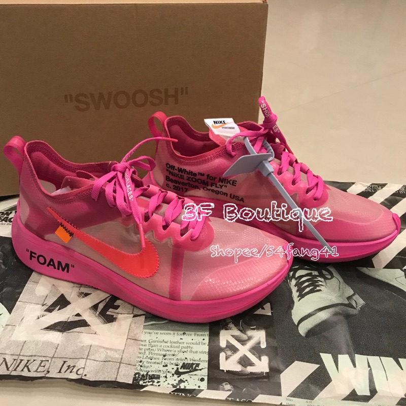 現貨-全新正品！ NIKE X OFF WHITE 聯名Zoom Fly 透明運動鞋粉紅色