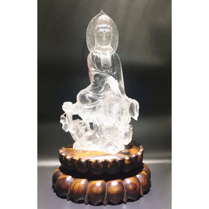 白水晶觀音擺件-黑檀木座| 蝦皮購物 