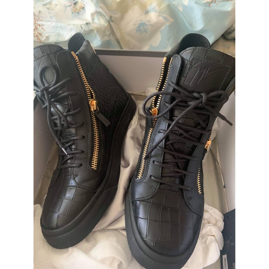 Giuseppe zanotti 鱷魚壓紋牛皮側拉鍊高筒鞋