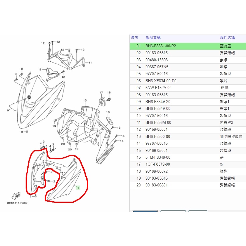 俗俗賣YAMAHA山葉原廠整流罩灰色FORCE 155 前H殼H版料號：BH6