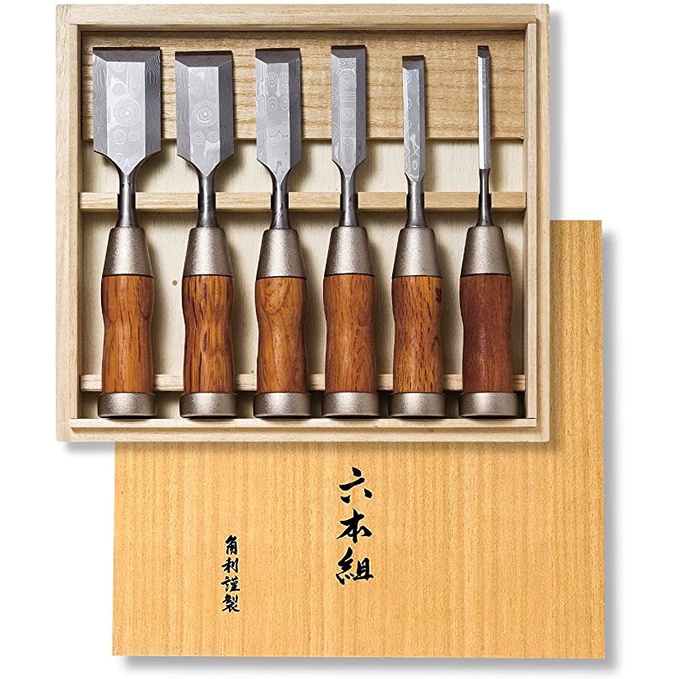 台灣現貨] 日本製角利赤樫柄洋鑿六件組平鑿木工鑿木工木作木榫打