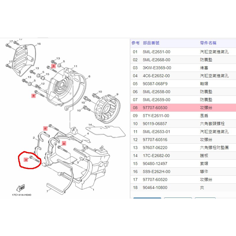俗俗賣YAMAHA山葉原廠攻螺絲RS GTR RAY 勁風光新勁戰螺絲料號：97707