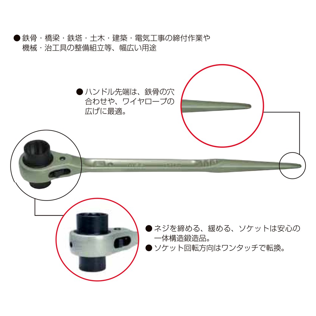 日本MCC 單口自動梅花板手RWS-0624 建築用尖尾棘輪梅花扳手24 mm 片口