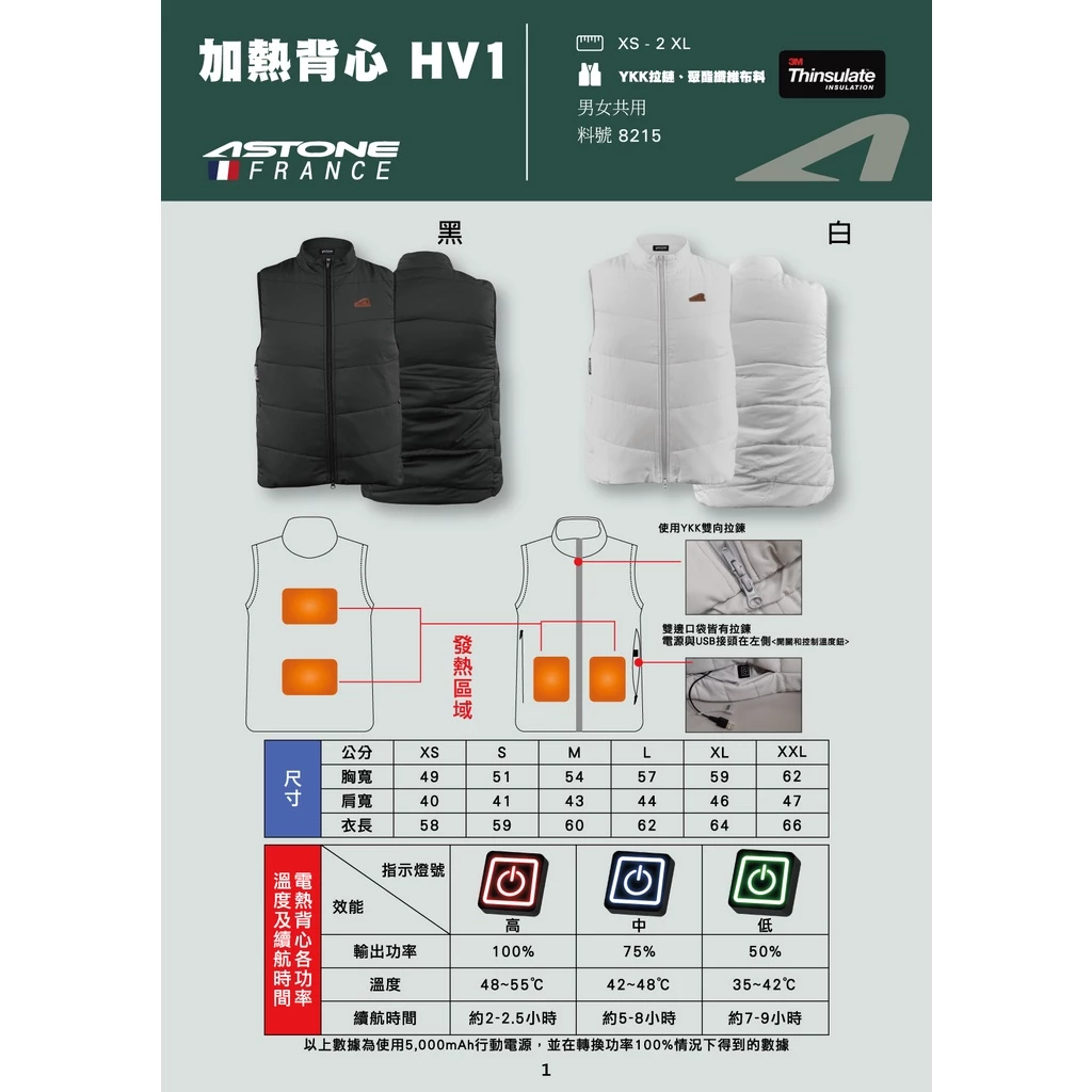 【ASTONE】HV1 電熱背心 (黑) -  Webike摩托百貨