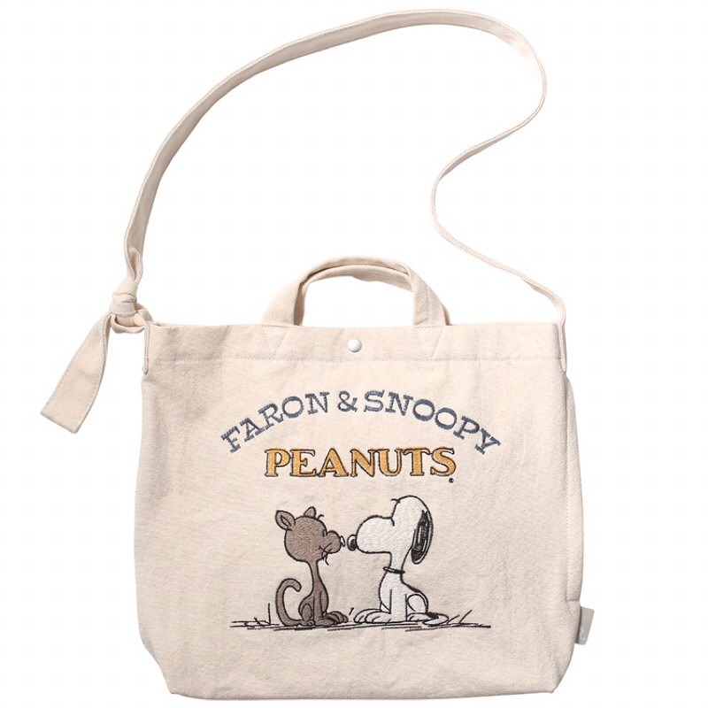 Peanuts日本Rootote x Snoopy Faron史努比貓咪2way兩用帆布袋手提包斜