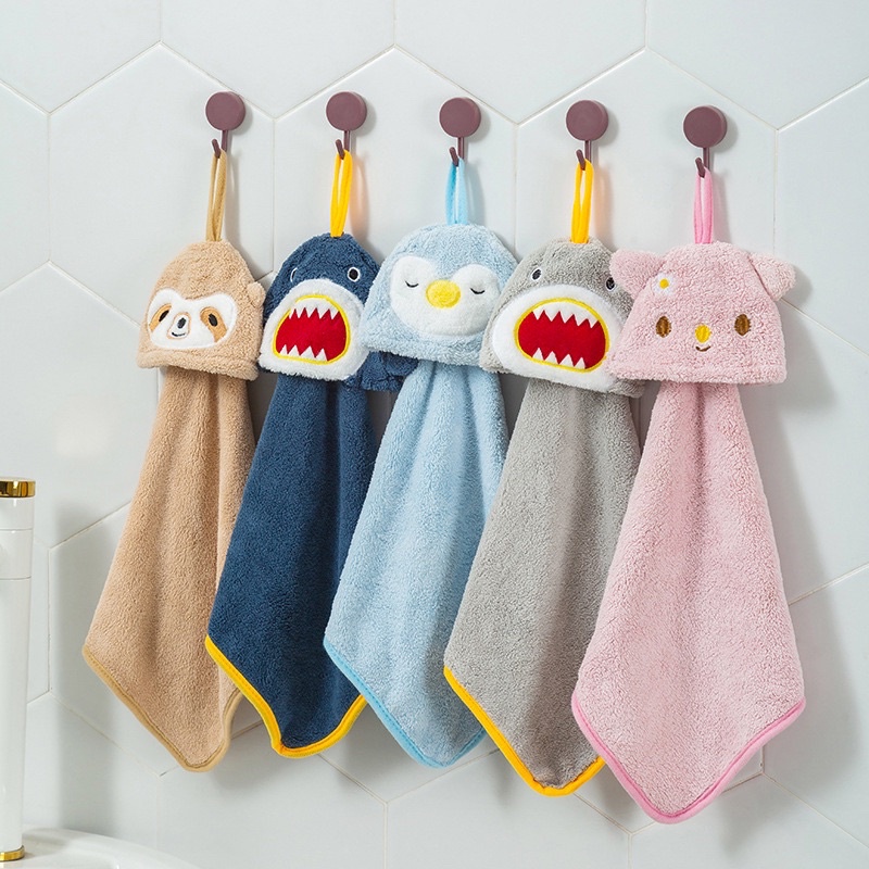 【Hi deco!】現貨 可愛動物珊瑚絨擦手巾 鯊魚 樹懶 企鵝 貓咪 狗狗 擦手 廚房 擦手 毛巾 | 蝦皮購物