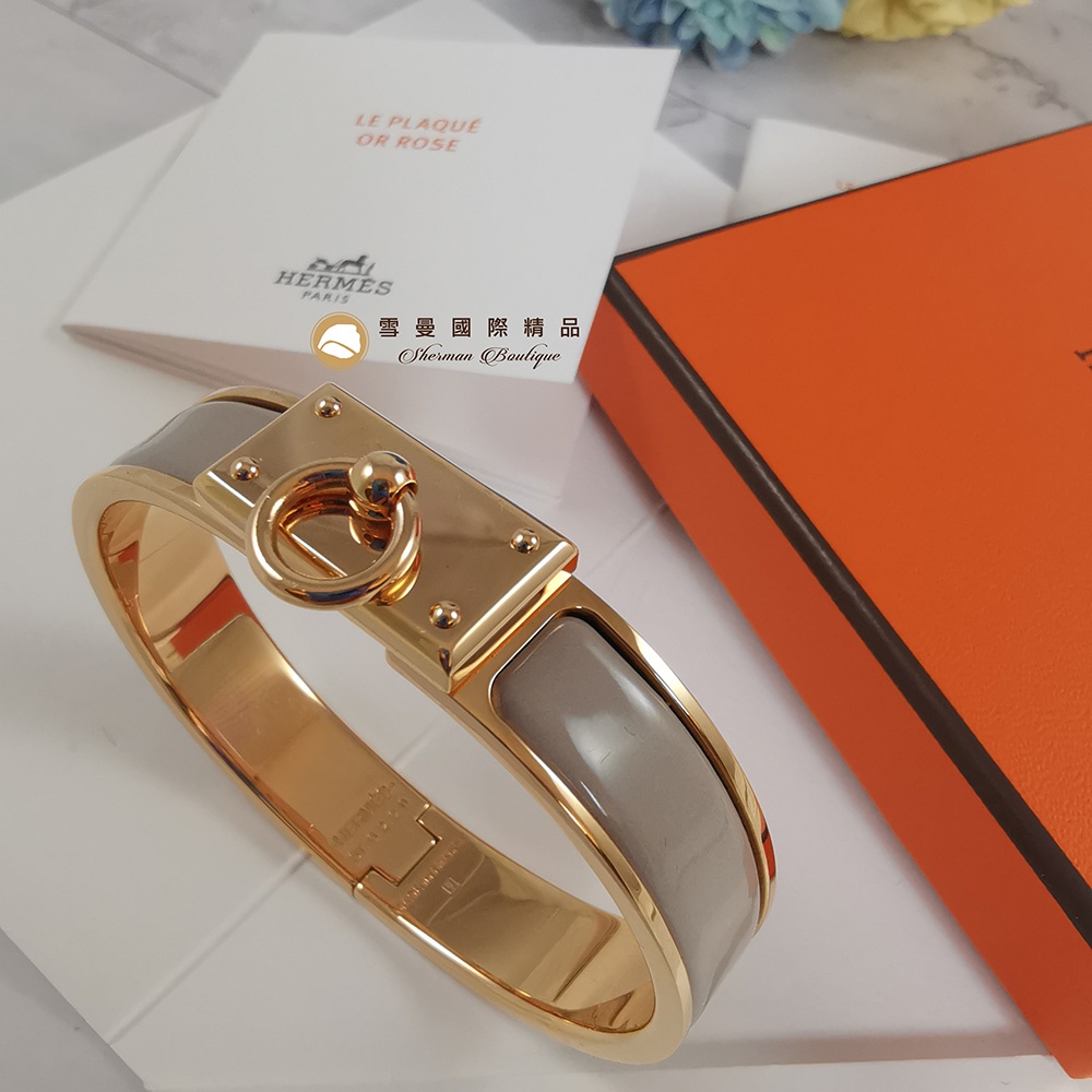 雪曼國際精品】 Hermes 愛馬仕Clic Anneau 手環(玫瑰金/冰栗子灰色