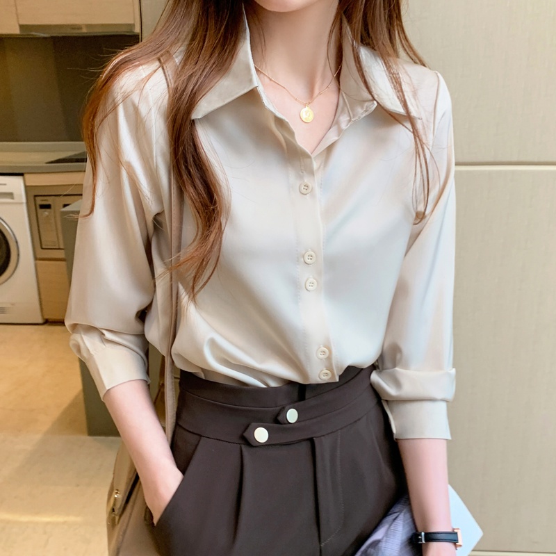 多色緞面襯衫女生襯衫 淺藍色襯衫2024春季新款時尚上班襯衫白襯衫 粉色襯衫 寬鬆綠色襯衫 百搭長袖襯衫女 蝦皮購物 