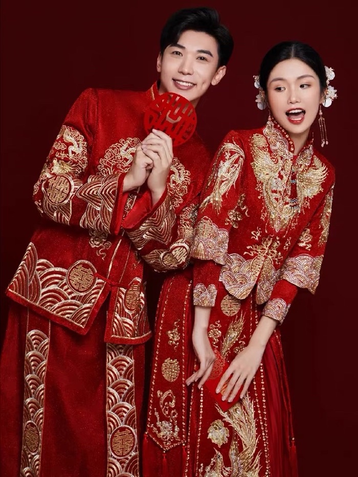Sensor秀禾服S-6XL男女中式婚禮禮服男款女款中式婚紗照顯瘦龍鳳褂女大 