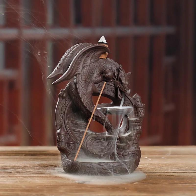 現貨】鯉魚化龍倒流香座倒流香鯉魚化龍魚龍百變佛教陶瓷工藝品擺件香塔