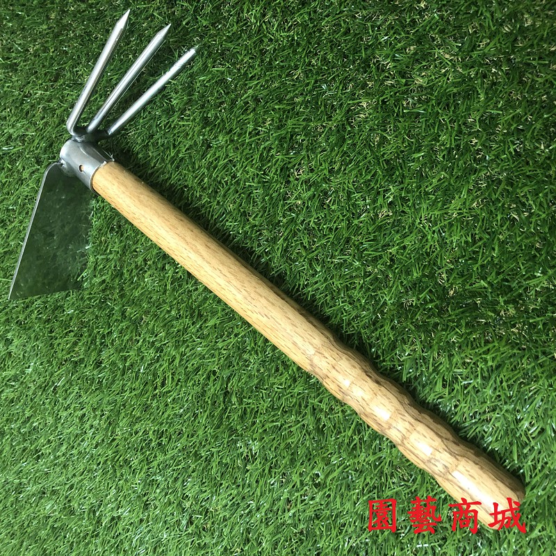 《園藝商城》鋤頭 雙頭鋤 白鋼(白鐵) 圓柄 台式 木柄 花耙 園藝鋤 叉鋤 兩用鋤 德利刃物 小鋤頭 三尺耙 不銹鋼 | 蝦皮購物