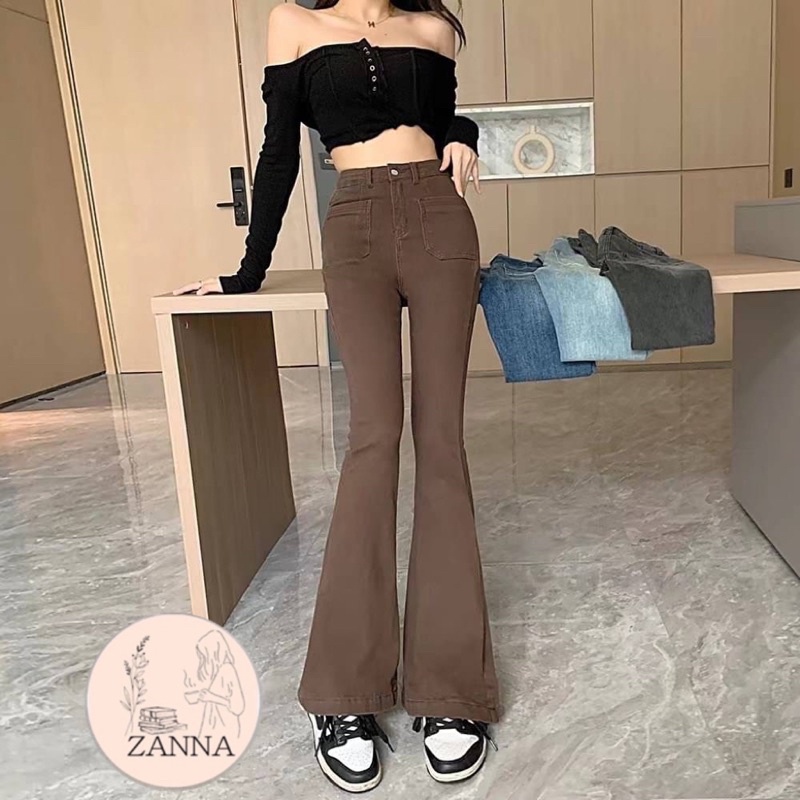 《zanna》900130韓版 Ay彈力復古風立體口袋喇叭牛仔褲👖顯腿長這款有做咖啡超級好看‼️ 喇叭褲 蝦皮購物