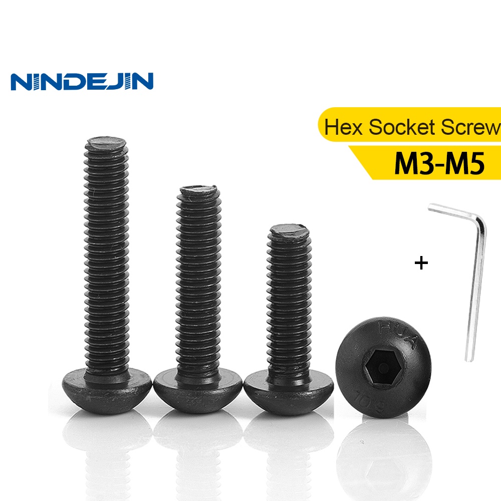 Nindejin 20-30pcs 內六角按鈕圓頭螺釘螺栓 M3 M4 M5 碳鋼黑色內六角螺釘用於摩托車 ISO738 | 蝦皮購物
