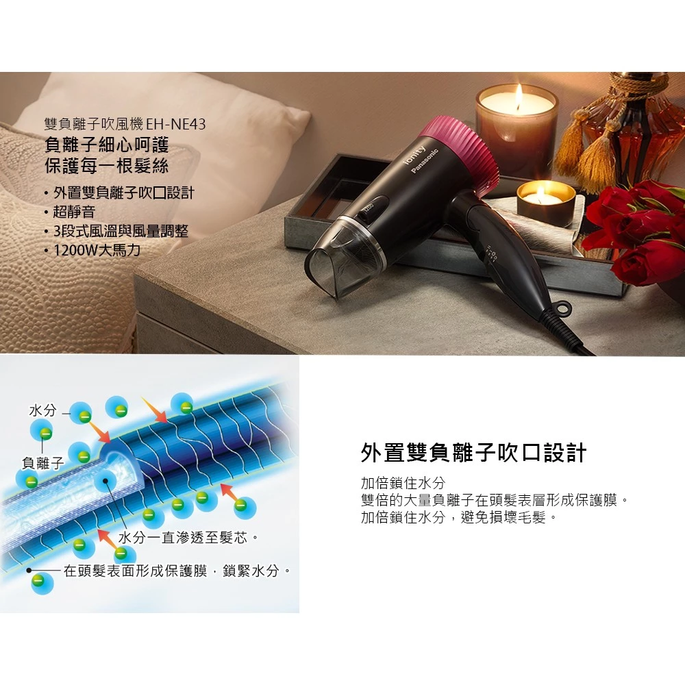 深夜吹髮救星！Panasonic 國際牌 EH-NE43-K 雙重負離子超靜音吹風機深度評測與推薦