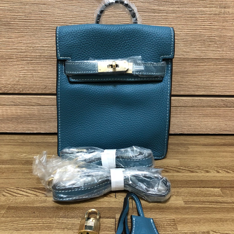 真皮包 Hermès款 Kelly包 凱莉包 柏金包 雙肩包 後背包 斜背包 (孔雀藍) | 蝦皮購物