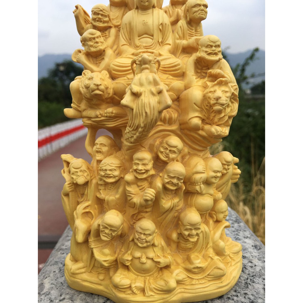 正宗小叶黄杨木精雕静坐尊者十八罗汉摆件寺庙装饰品红木工艺品