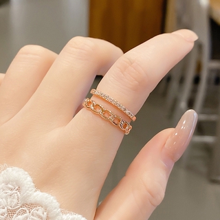 日式輕奢高級雙層鏈條開口戒指女ins潮設計感小眾氣質可調節指環