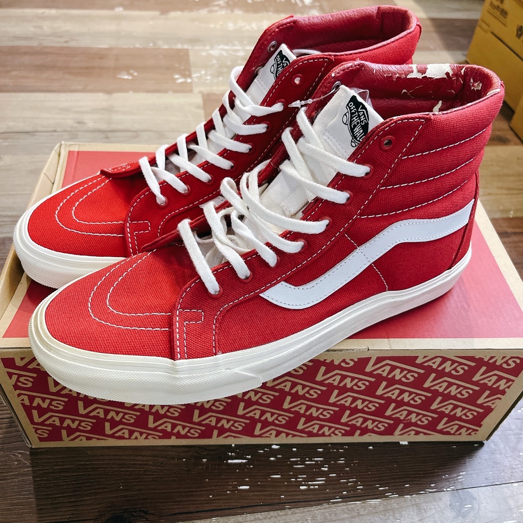 Canvas old skool vans on sale red