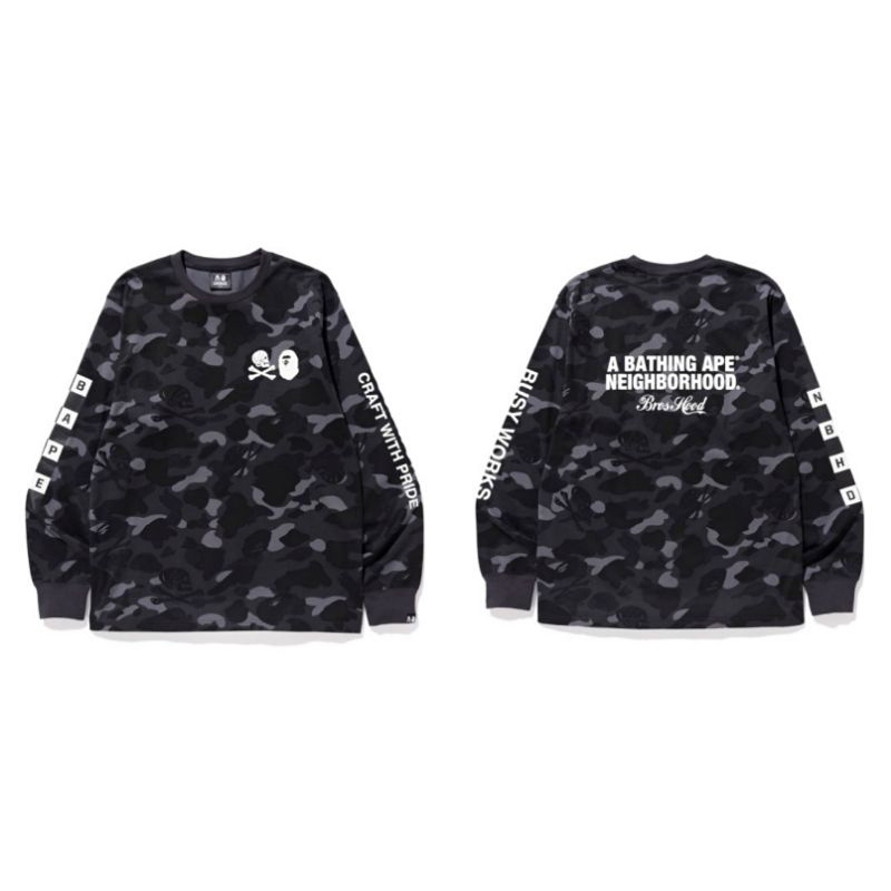 A BATHING APE® x NEIGHBORHOOD 黑迷彩聯名長TEE | 蝦皮購物