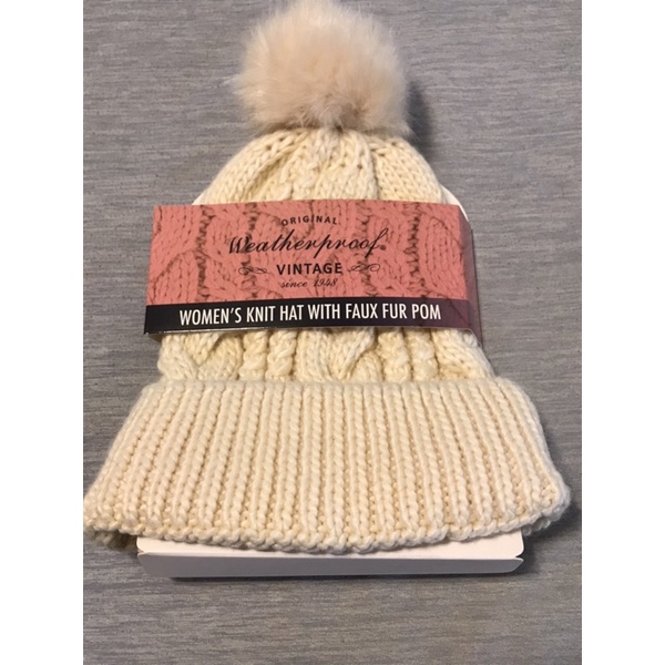 Women's Knit Hat with Faux Fur Pom-Pom