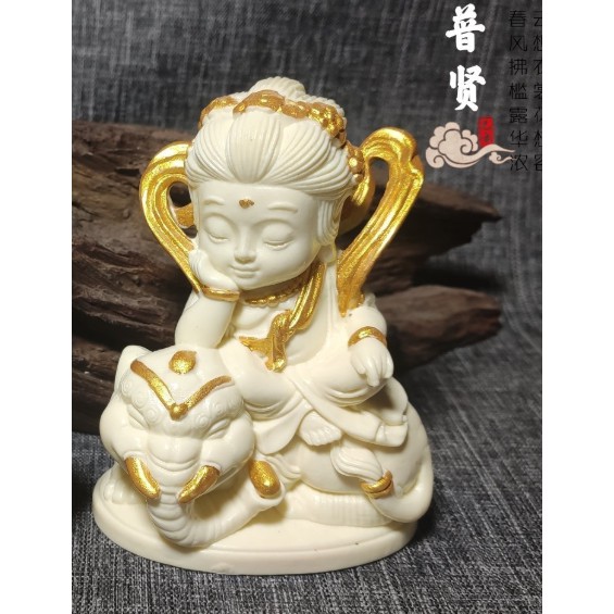 描金象牙果雕刻Q版文殊普賢释迦佛左右護法神像文殊菩薩普賢菩薩卡通Q版
