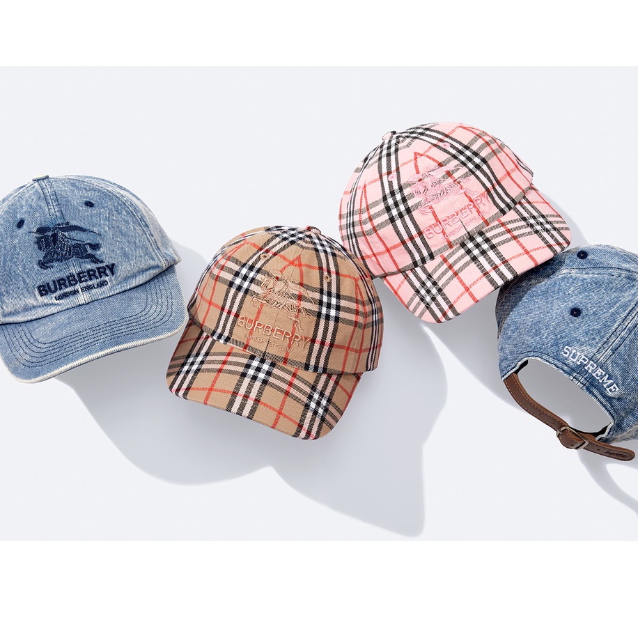 全新正品2022 SS 聯名Supreme x Burberry Denim 6-Panel 彎帽簷老帽