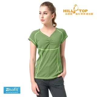 【Hilltop山頂鳥】女款Zlsofit吸濕排汗上衣S04FF7螢光綠黑圈圈