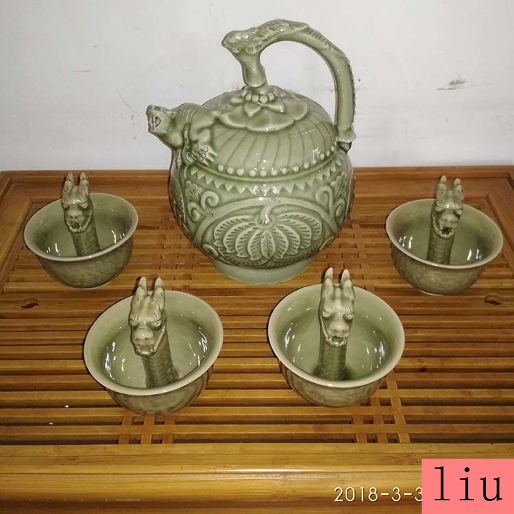 【絶品】 公道杯抖音同款戒盈杯貪心杯龍頭杯平心杯青瓷九龍公道杯耀州瓷 工芸品