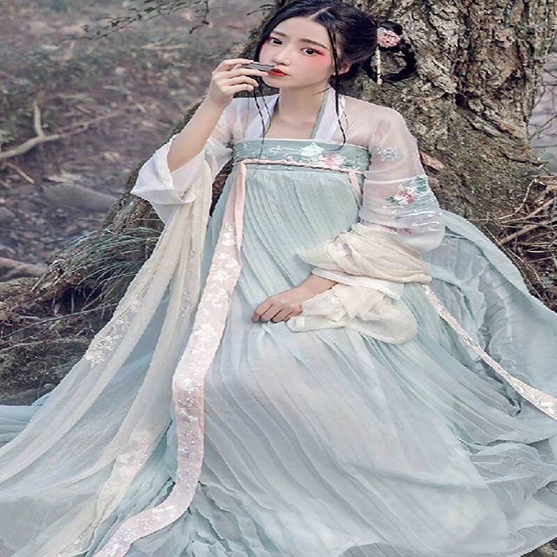 漢服改良齊胸襦裙自在飛花步蟾宮唐制清新日常古裝演出服仙女裝夏限時下 