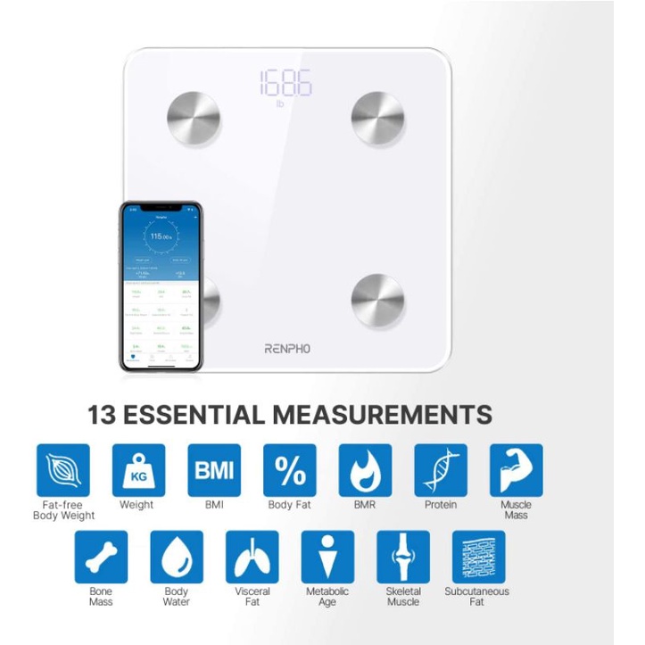 全新 美國 RENPHO 智慧型 體重計 體脂計 白色 年齡 指數 檢測 智能 數位 無線 藍芽 藍牙 BMI BMR
