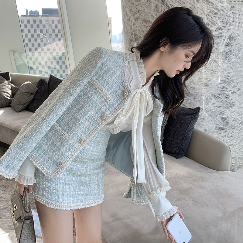 Chanell Skirt小香風直身半截裙- Light Coffee 米啡色 (CB570) main image 1