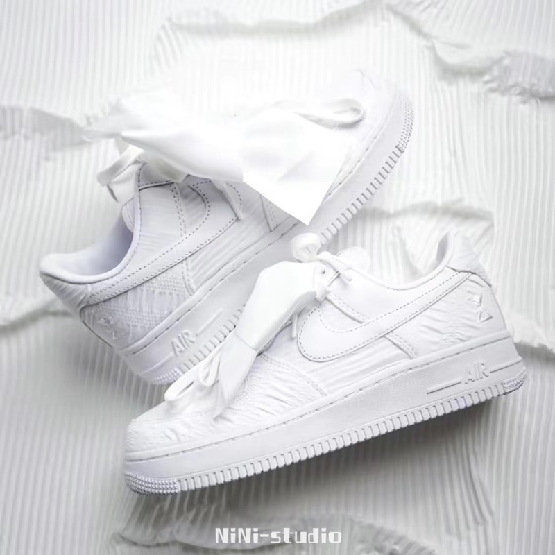 NIKE Αiг Foгсe 1 Low 蝴蝶結 AF1 白絲綢 綢帶 白 米白 婚紗鞋 DV4244-111