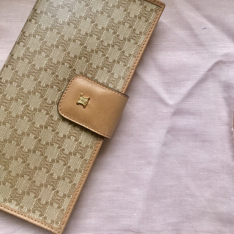 CELINE vintage ·席琳 古董皮夾 長夾 淺老花 口金款 | 蝦皮購物
