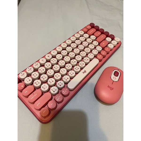 桃紅色 Logitech 羅技 POP KEYS（含POP MOUSE POP潮玩無線鍵鼠） | 蝦皮購物